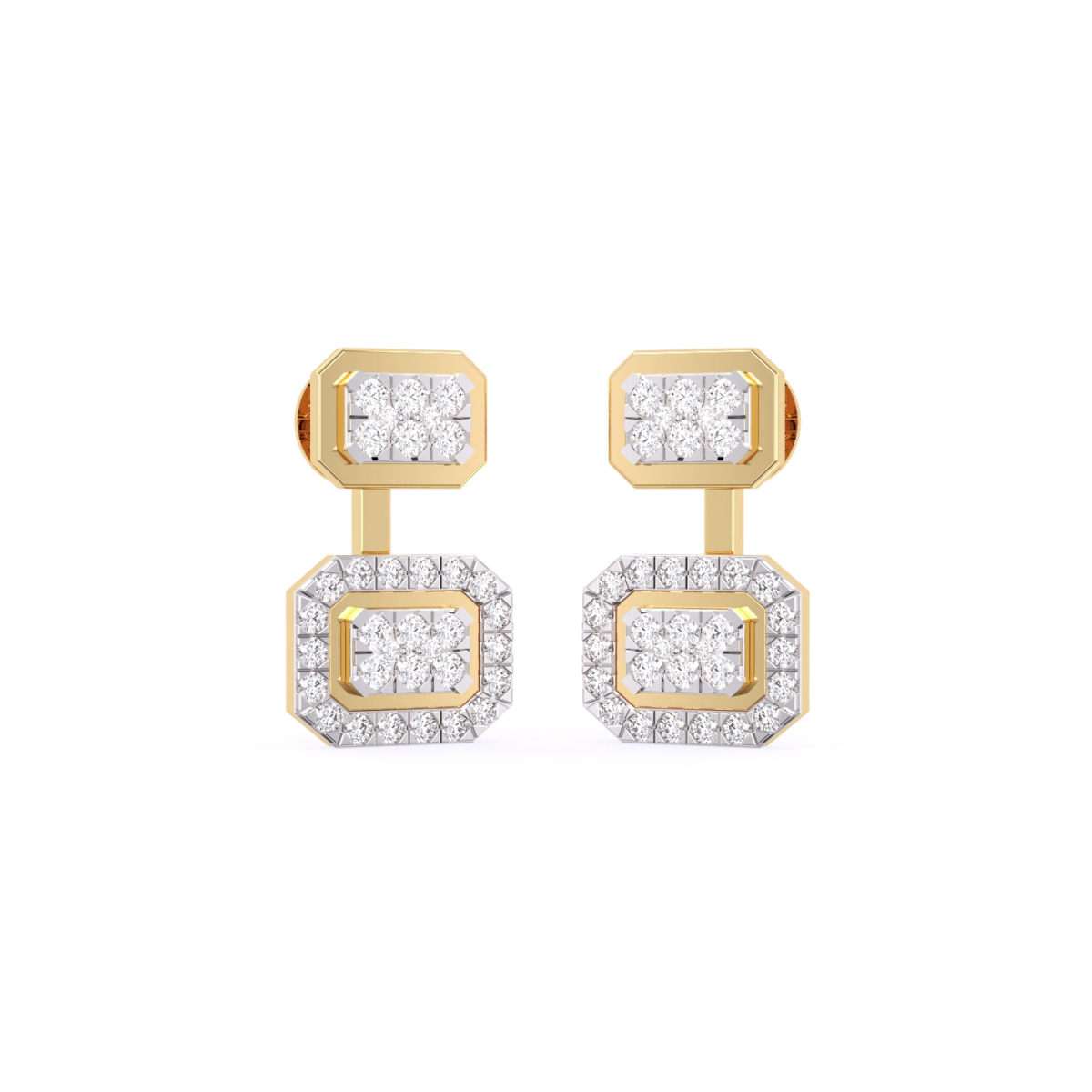 Round Squre Type Lab Grown Diamond Bridal Drop Earrings